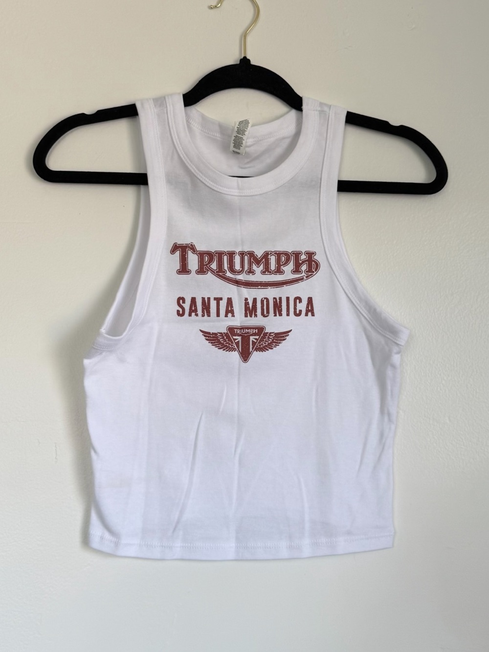 Bella Canvas White Tank with Red Triumph Santa Monica Graphic